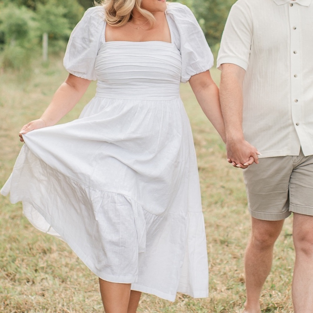 The A&F Emerson Linen-Blend Puff Sleeve Midi Dress